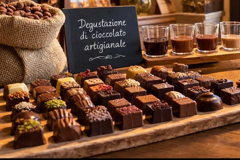 Degustazione di cioccolatini artigianali e cioccolata calda